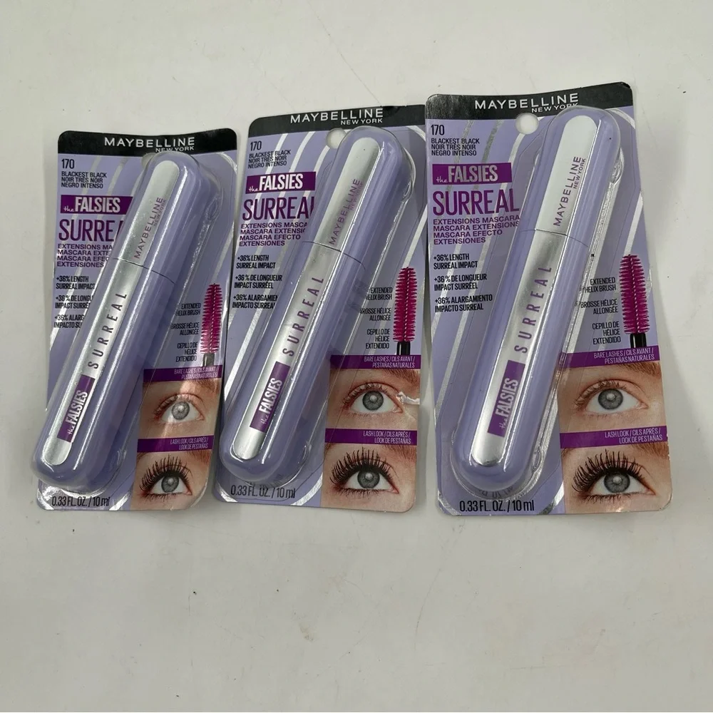 Lot of 3 - Maybelline Falsies SURREAL Washable Extensions Mascara-Blackest-Black